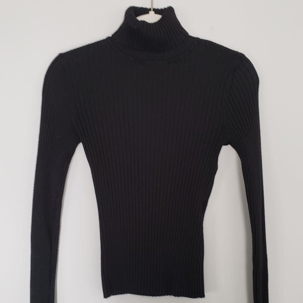 Black Ribbed Turtleneck Sweater